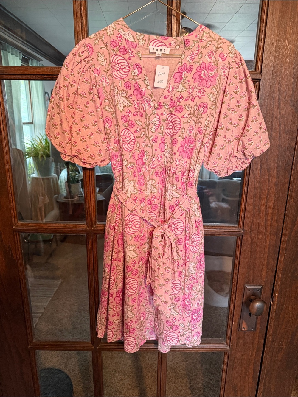THML Pink Floral Tie-Front Mini Dress